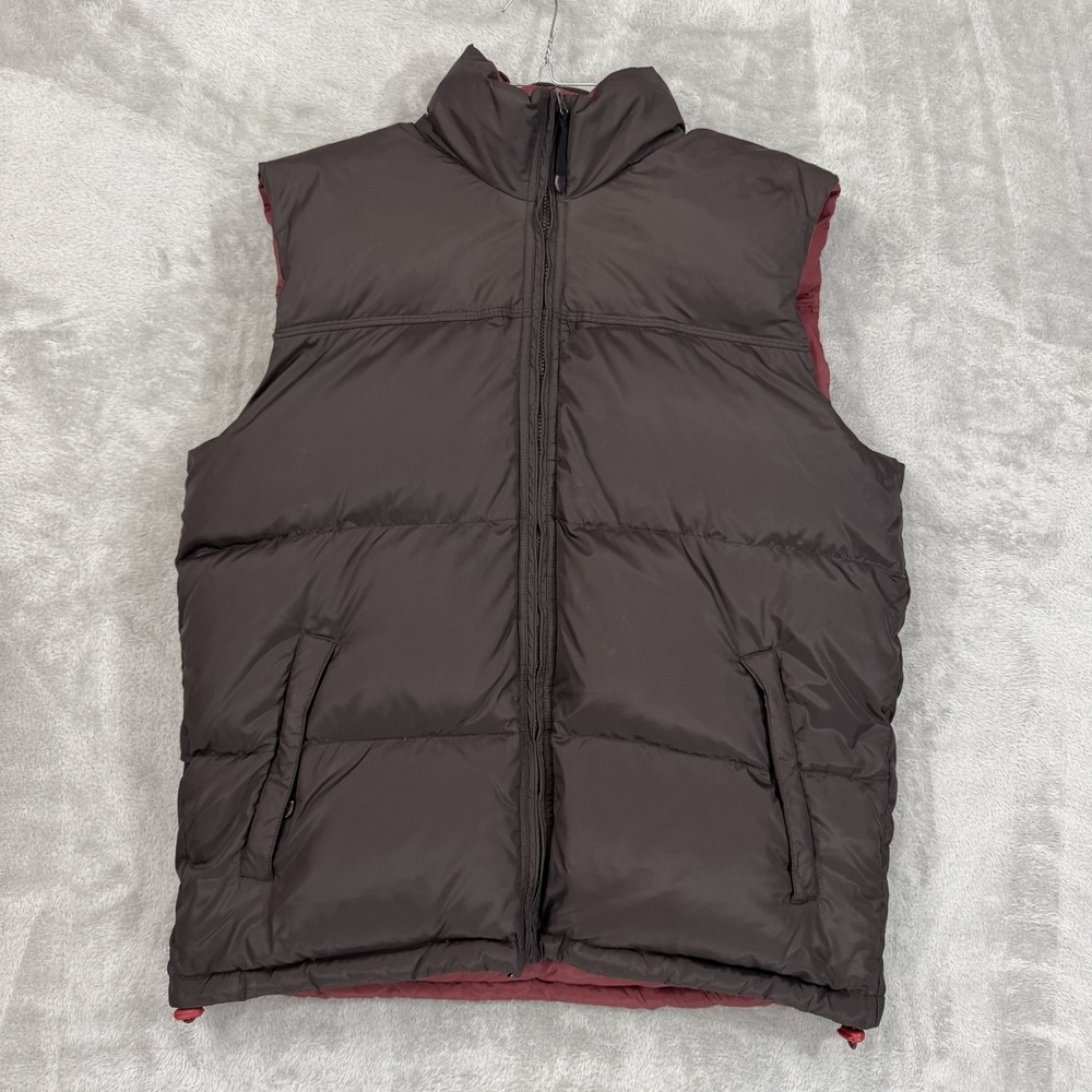 Roper Vest Mens Large Brown Red Down Feathers Filled Puffer Reversible Hooded